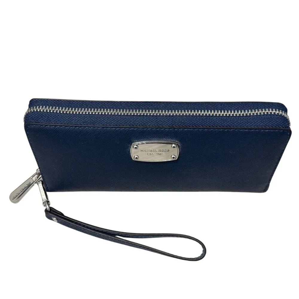 Michael Kors‎ Jet Set Travel Wallet Womens OS Navy Blue  Floral Wristlet